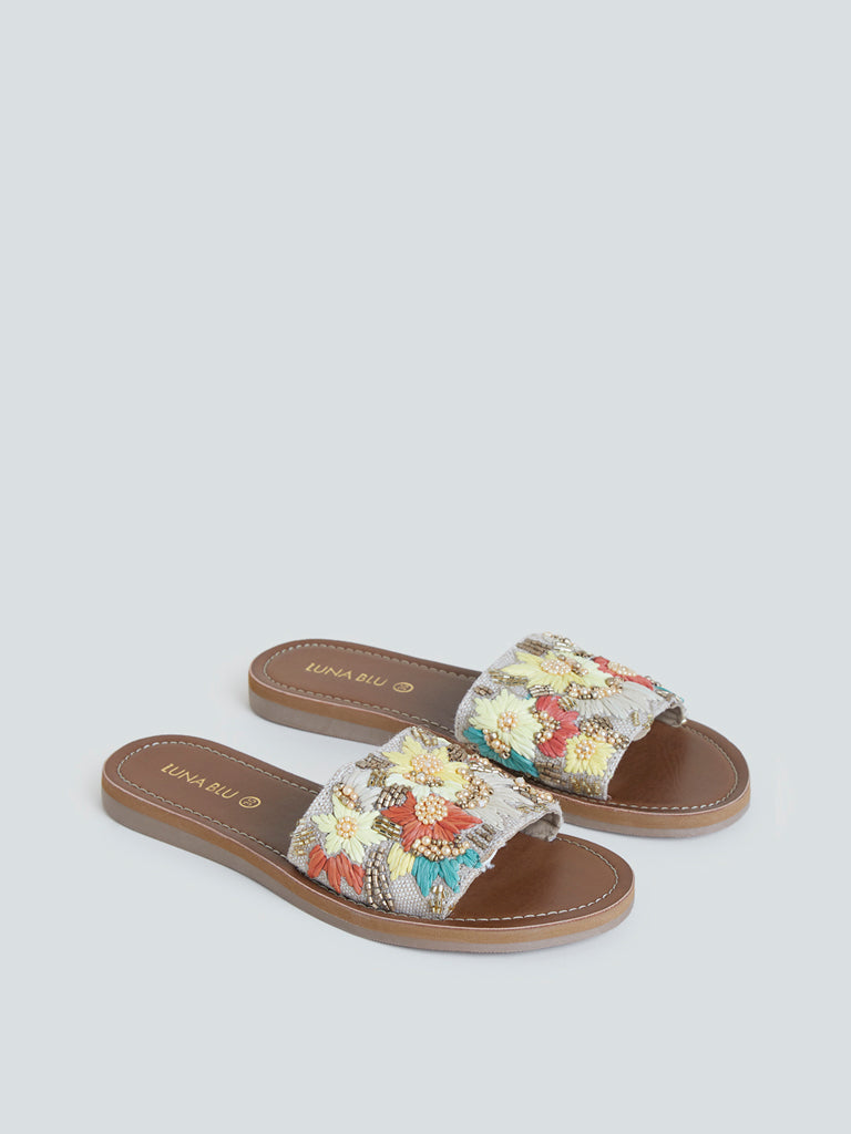 LUNA BLU Multicolour Beaded Artisanal Slides